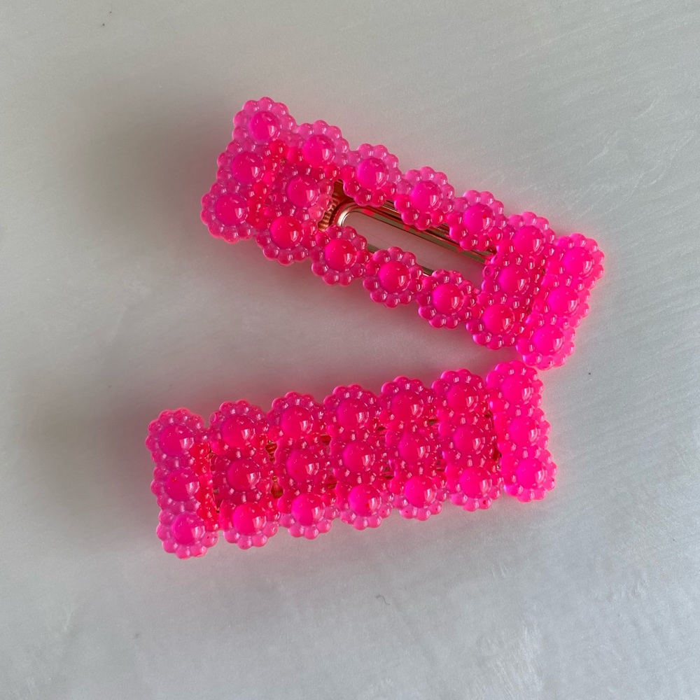 Hair Clips - Neon Pink Flower Power